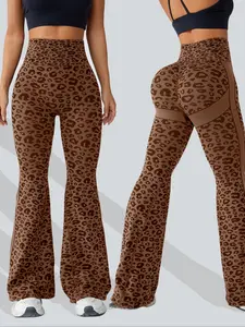 Women's Leopard Print Sporty Yoga Pants, High Waist Micro Flare Leggings, All Seasons Fashion, Comfortable and Stylish, Flared Yoga Bottoms, Yoga Workout Pants