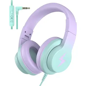 SQ-HPS006 Kids Headphones, Wired Headphones for Kids Over Ear with Microphone, 85/94dB Volume Limiter Headphone for Girls Boys, Foldable Headphone for Learning & Entertainment,Gradient Purple