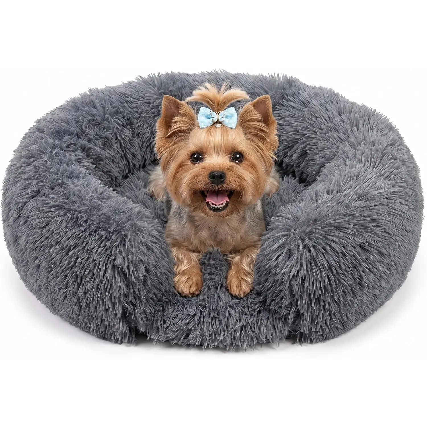 Norvianic Washable Donut Dog Bed, Round Calming Pet Bed with Removable Cover, Raised Rim and Non-Slip Bottom for Dogs and Cats (Dark Grey, Small)