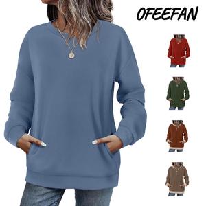 OFEEFAN Crewneck Sweatshirts Women Long Sleeve Tops 2025 Fall Fashion Clothes Winter Pullover with Pockets S-2XL