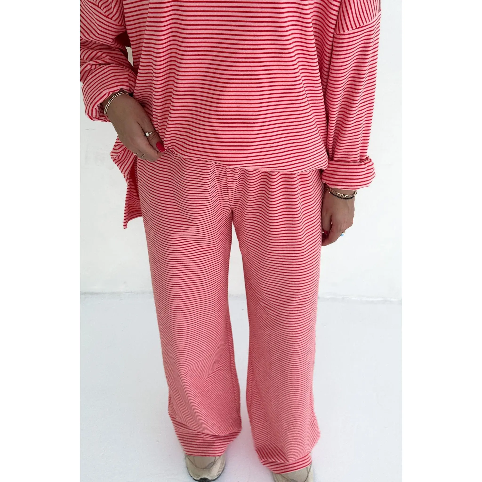 Sweethearts Ultra Soft Striped Pants in Pink and Red Spring Casual Loose-Fitting with Elastic Waistband and Pinstripes