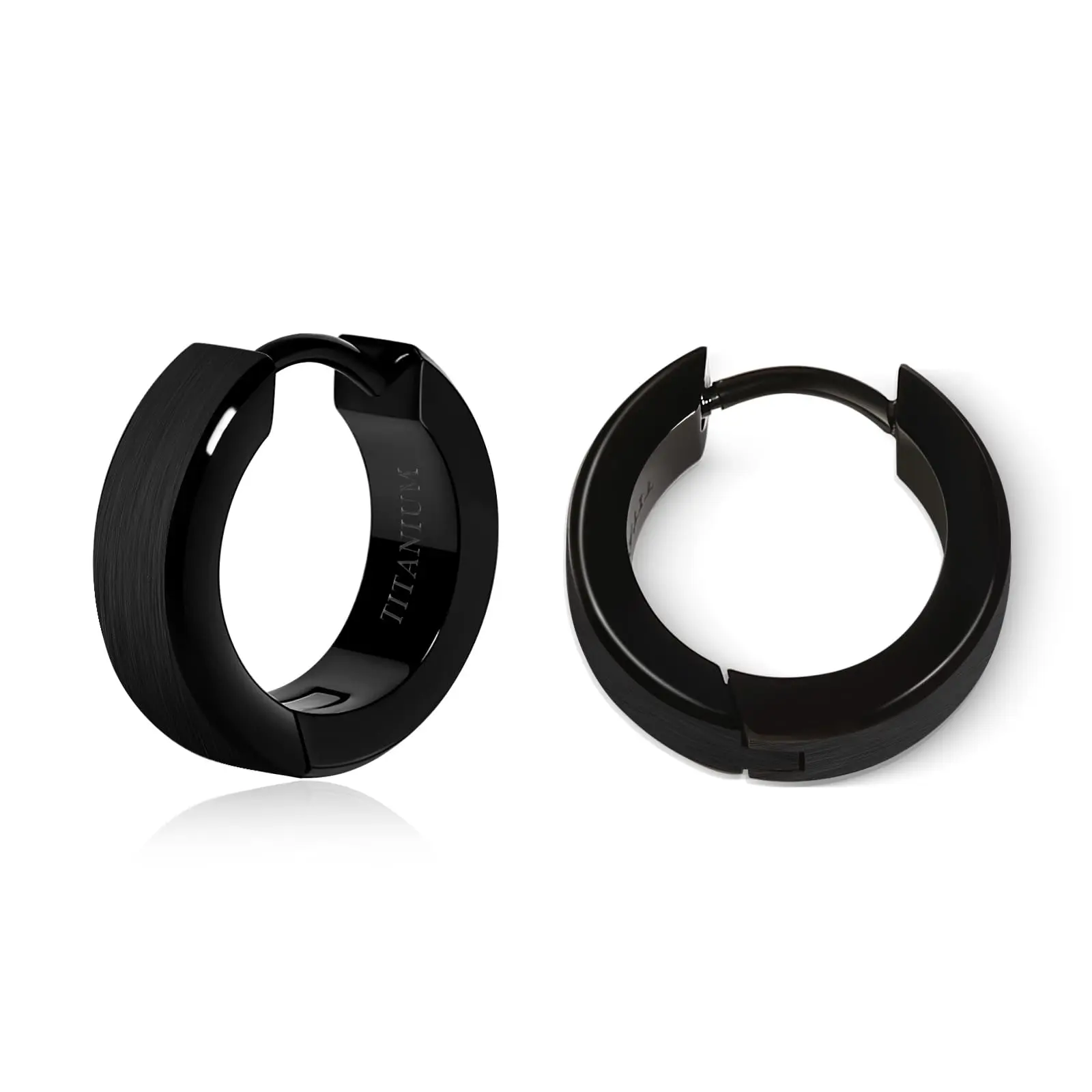 TGNEL Black Titanium Hoop Earrings Mens Earrings for Sensitive Ears, Small Fashion Titanium Earring Hoops for Men Bevel
