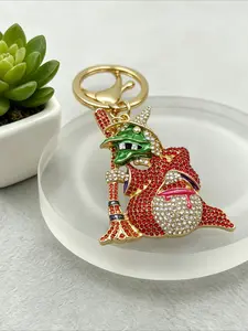 Halloween Witch Keychain Bling Rhinestone Witch Broom Bag Charm Key Ring Halloween Party Gift