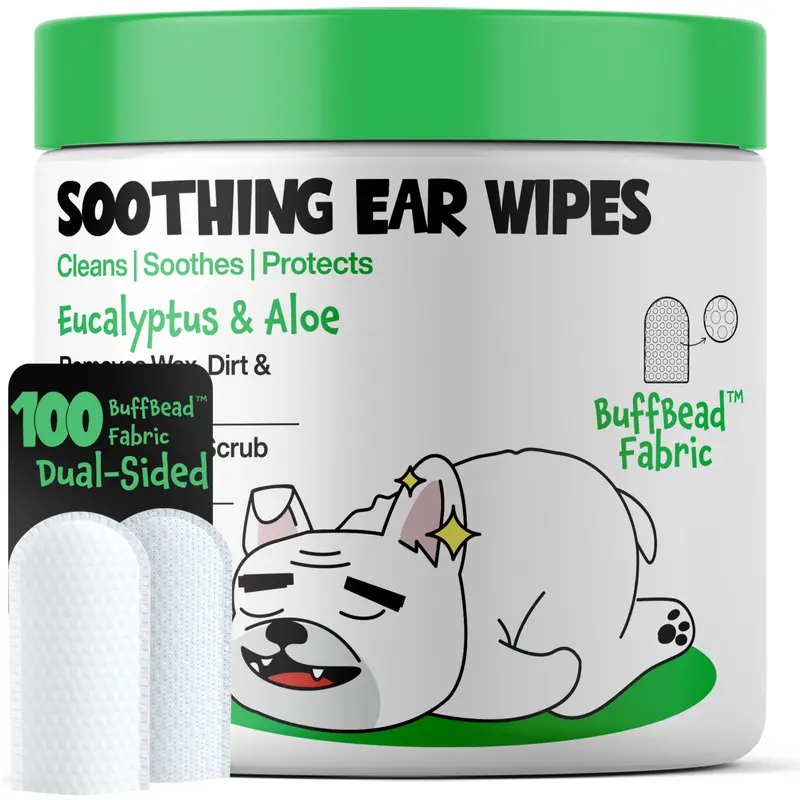 Roofus Pet Ear Wipes - 100ct Natural Grooming Products with Aloe+Eucalyptus, Hydrating Cleansing, Soothing Eucalyptus Aloe Ear Care for Dogs, Single Item with Hydration Support