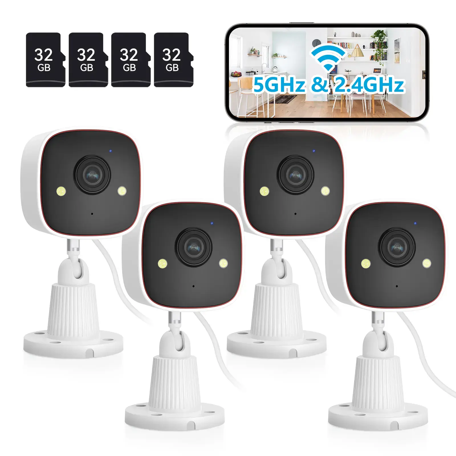 Home Security Camera Outdoor Indoor, 2K HD 2.4GHz WiFi Camera with AI Human Motion Detection, Night Vision, 2-Way Audio, IP66 Waterproof, Wall Mount, 32GB SD Card Included, Cloud Storage, No Subscription Required