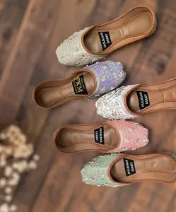 Embroidered Jutti/ Khussa - Ladies Pakistani Khussa Sandal With Beads - Handmade Thread Work Punjabi Jutti - Non Slip shoes