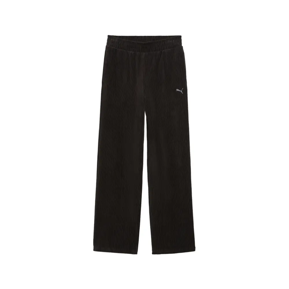 PUMA Womens Elevated Essentials Velour Rib Straight Leg Sweat Pants Casual - Black