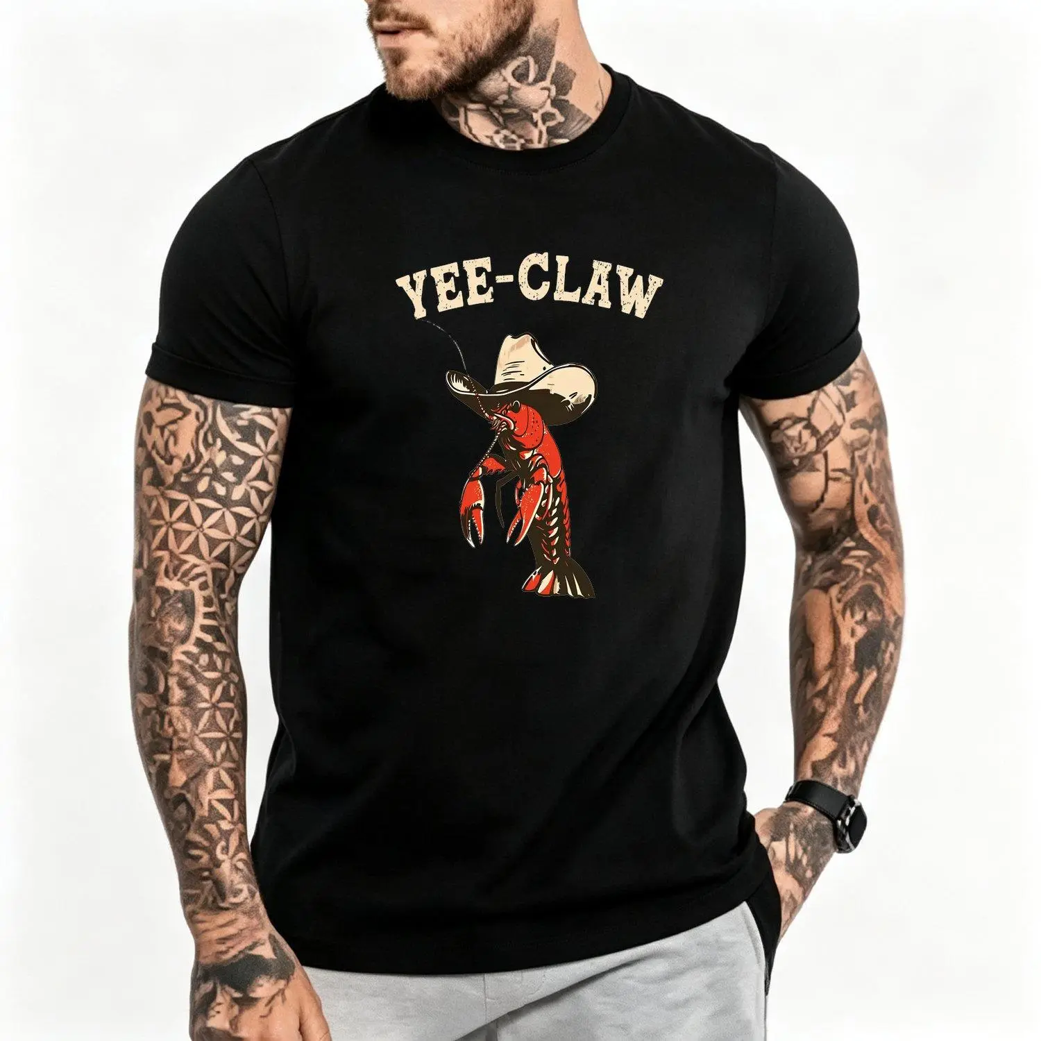 Men's Crawfish Cajun Seafood Festival Short Sleeve T-Shirt - Humorous Print, Crew Neck, Stylish, Casual, Comfortable, Vintage Regular Fit, Year-Round All Season Tee