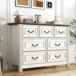 Farmhouse 7-Drawer Dresser with Vintage Details, Rustic Wood Storage Chest for Bedroom, Living Room or Hallway