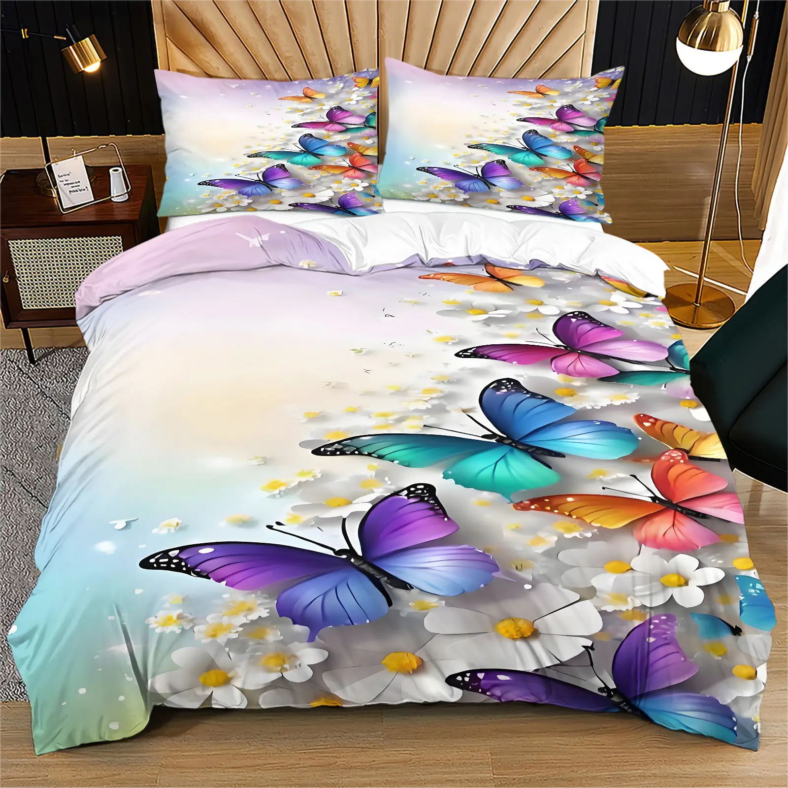 Butterfly Print Soft And Durable Bedding Duvet Cover Set, Includes 1 Duvet Cover And 1 Or 2 Pillowcases, Does Not Include The Duvet Or Pillow Inserts, Ultra-Soft And Suitable For All Seasons, Bedroom Decor, Decorative Bedding Set
