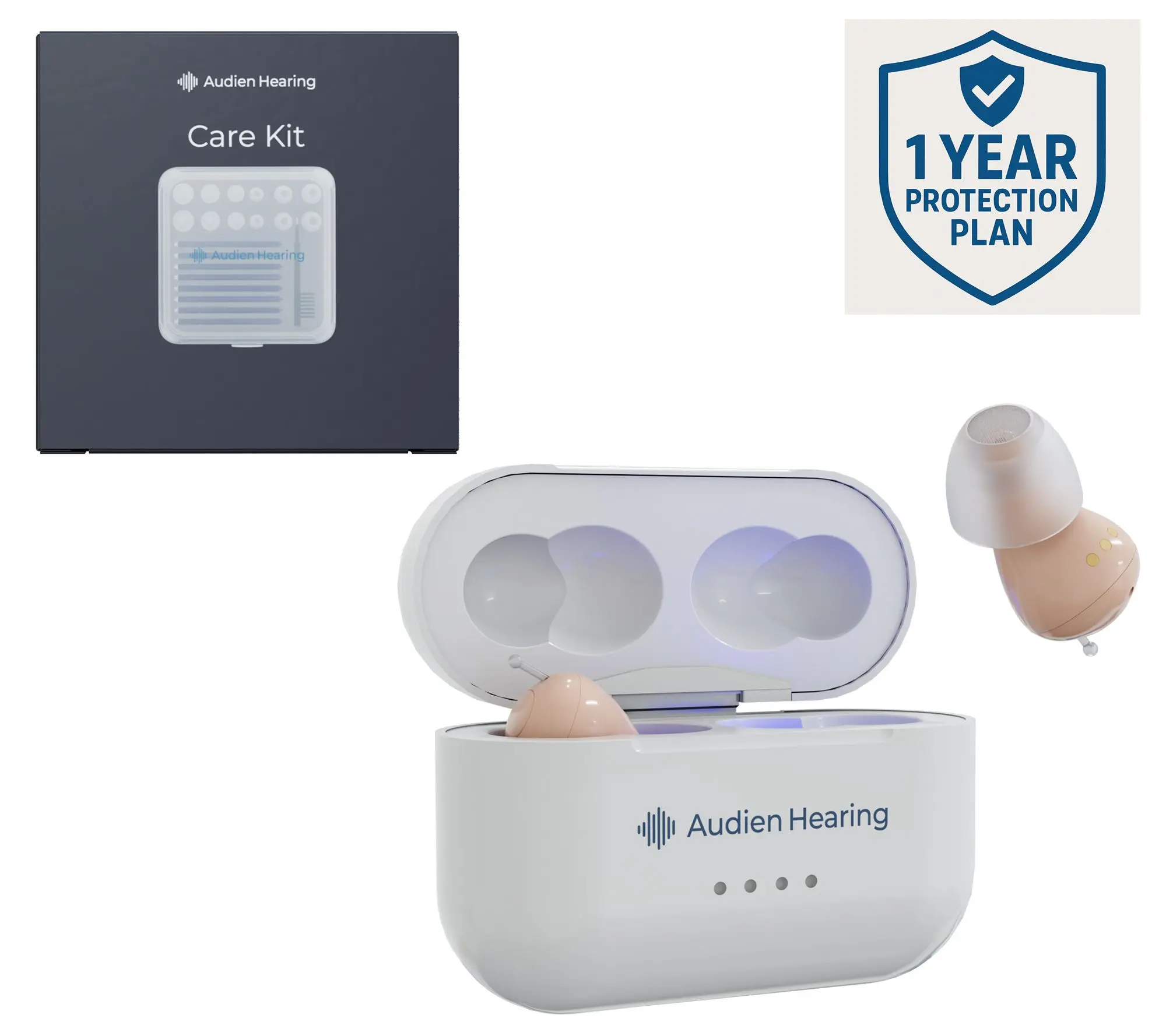 Audien Hearing Atom Pro 2 Hearing Aids with Care Kit & Protection Plan Audien Hearing Atom Pro 2 Hearing Aids with Care Kit & Protection Plan