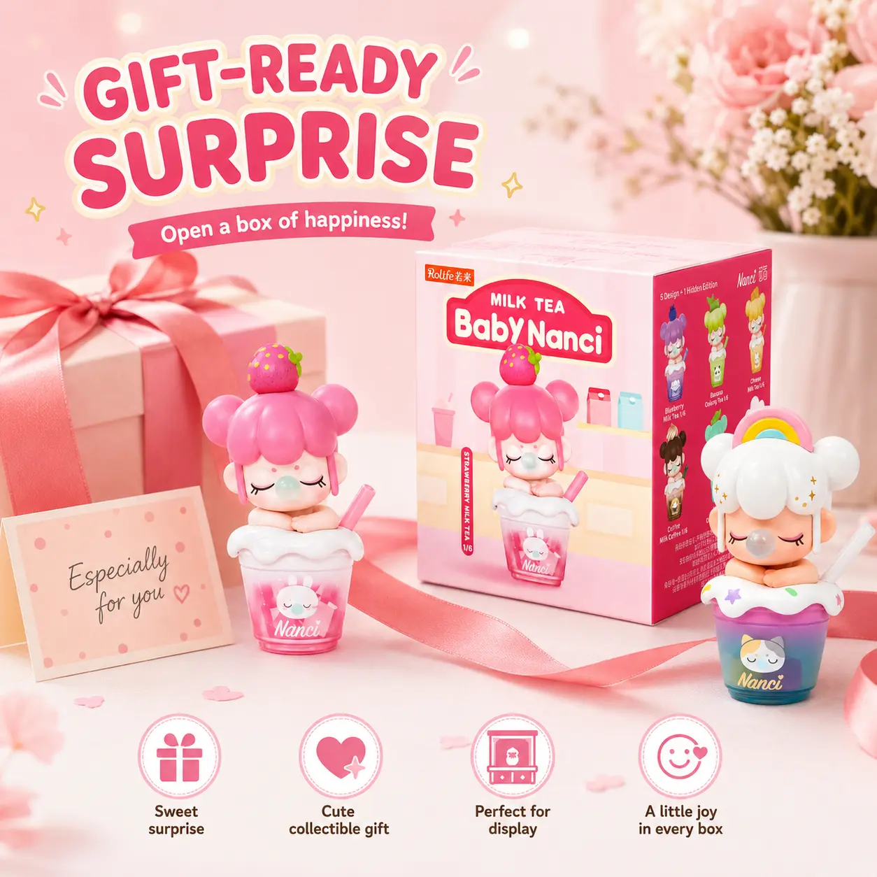 Rolife Nanci Baby Nanci Milk Tea Series Cartoon Sealed Blind Box, PVC-ABS Collectible Figure for Entertainment Display & Collection, Collectibles
