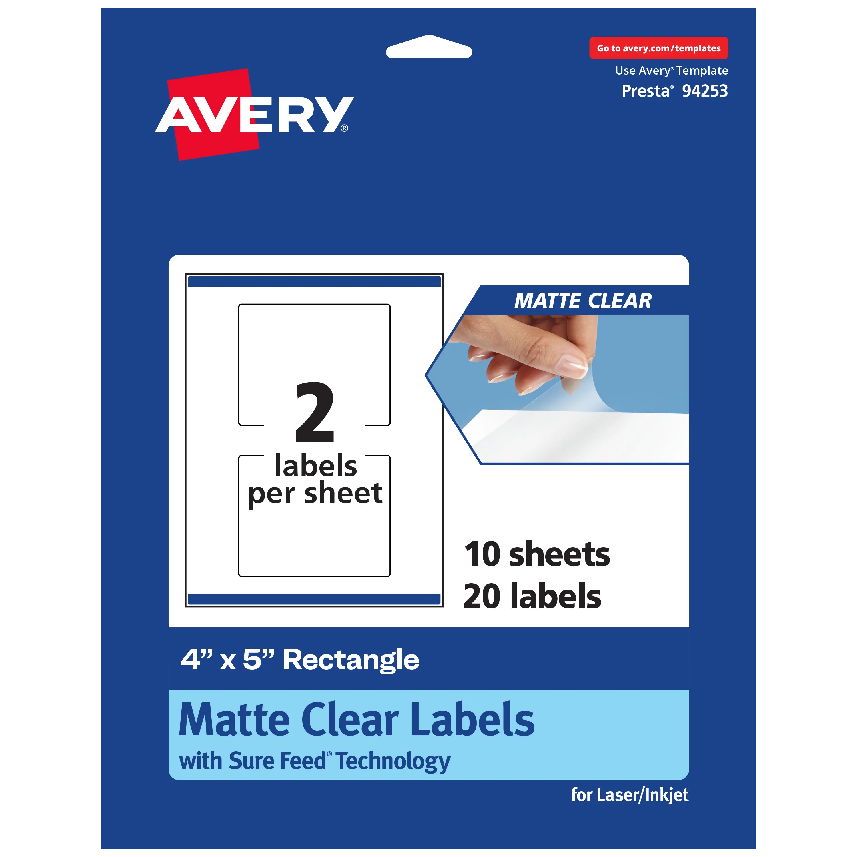 Avery Matte Clear Labels,  4" x 5" Rectangle