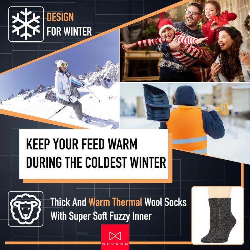 NevEND 3 Pairs Women Heavy Duty Thermal Boot Socks Winter Warm Insulated Heated Cotton Wool Work Crew Thick Warm Socks 9-13 Womenswear Underwear