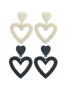 1/2 Pairs Double Heart Drop Earrings, Vintage Style Hollow Acrylic Earrings, Hypoallergenic Lightweight Statement Jewelry, Suitable for Daily & Party Wear