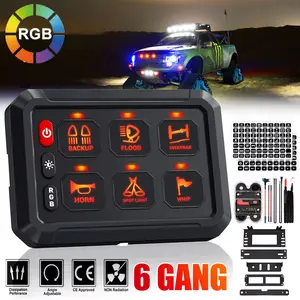 VASTFIRE 6-Gang RGB LED Switch Panel - Brushed Alum., RGB Colors, 60A Max Load Universal Circuit Control Relay System with Safety Fused Wiring Harness, Mount Brackets for Cars, Offroad Vehicles