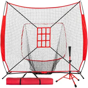 7'X7' Baseball Softball Practice Net,Pitching Net,Batting Net,with Baseball Tee,Bonus Strike Zone and Bow Frame,for Hitting,Pitching, Catching