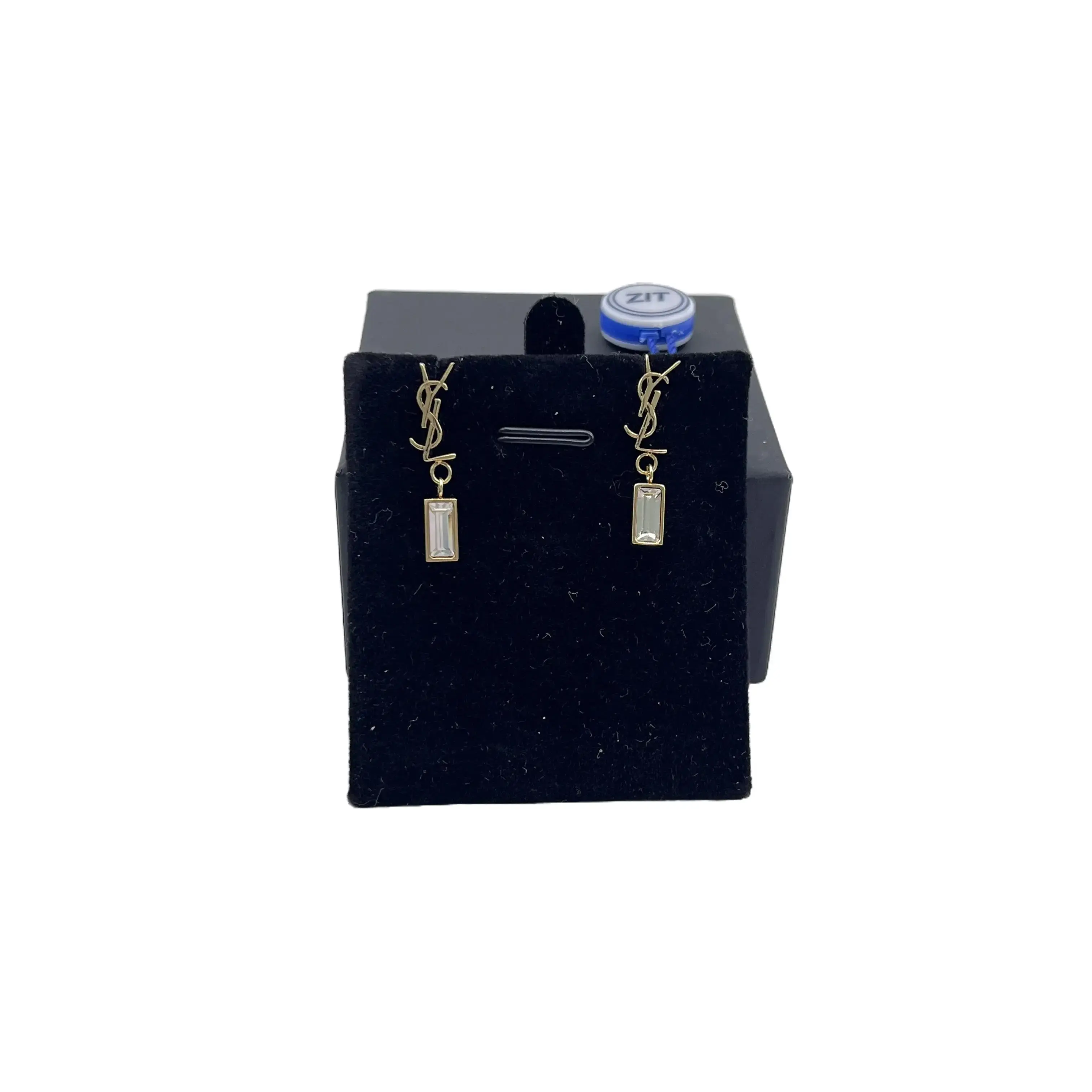 Pre-owned YSL Letter Square Diamond Stud Earrings H5 D0415