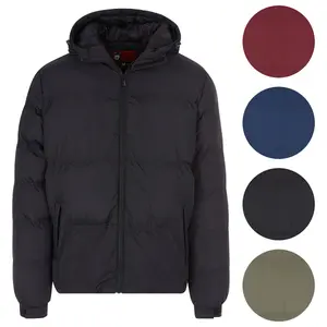 Men's Solid Hooded Puffer Coat Zip Up Jacket With Zipper Pockets & Drawstring Hood Warm Winterwear Outerwear