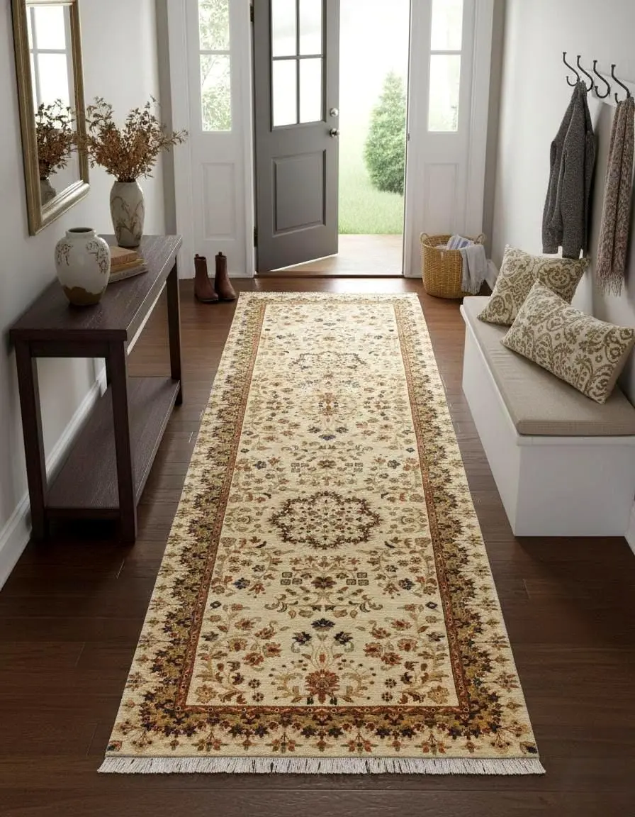 Luxurious Hand-Knotted 10 ft Wool Traditional Vintage Aesthetic Long Runner Rug for Entryway, hallway or Stairs
