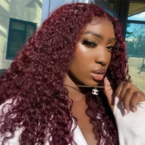 WOWANGEL 5x5 Transparent Lace Skinlike Closure Wig 99J Burgundy Water Wave 22 Inch 180 Density Wear to Go Wig