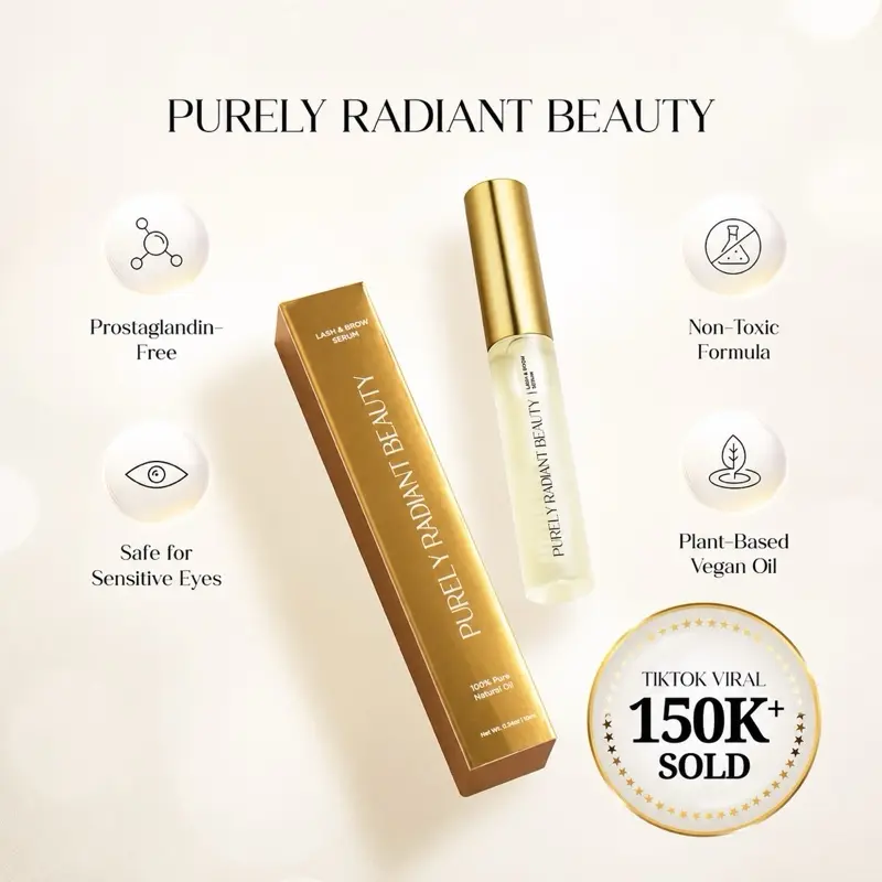Purely Radiant Beauty Viral Lash & Brow Growth Serum – Organic, Vegan, Prostaglandin-Free – Thicker Longer Lashes – Castor + Rosemary Oil – TikTok Favorite- 100k+Sold