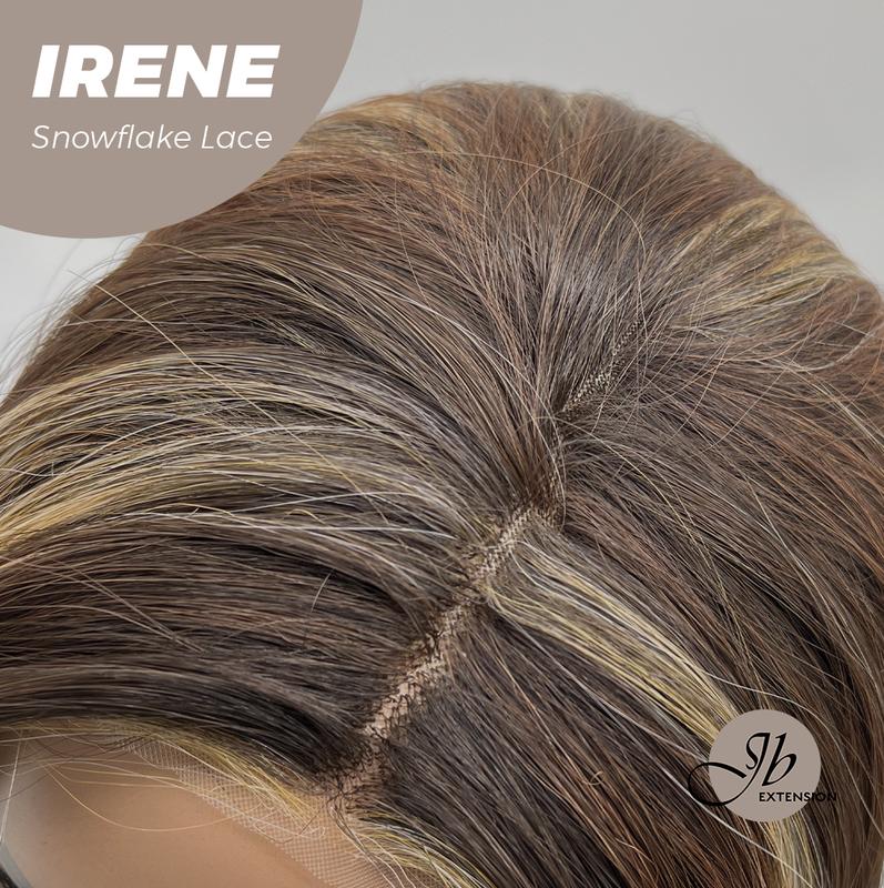 JBEXTENSION 20 Inches Caramel Blonde Highlight Pre-Cut T Part Snowflake Lace Frontlace Glueless Wig IRENE SNOWFLAKE【BENDY EAR TABS】