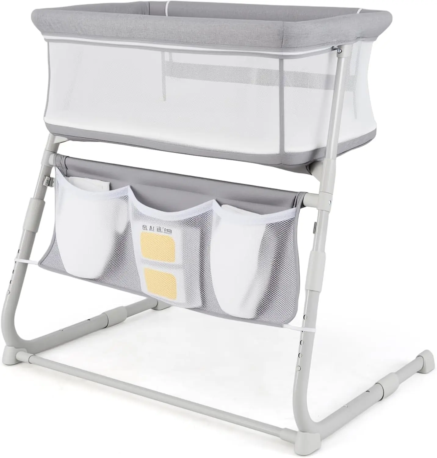 Bassinet, Bedside Crib w/Adjustable Height, Comfy Mattress, Full-Mesh Sides and Storage Pockets for Newborns Infants, Baby Bassinets Bedside Sleeper for Safe Co-Sleeping