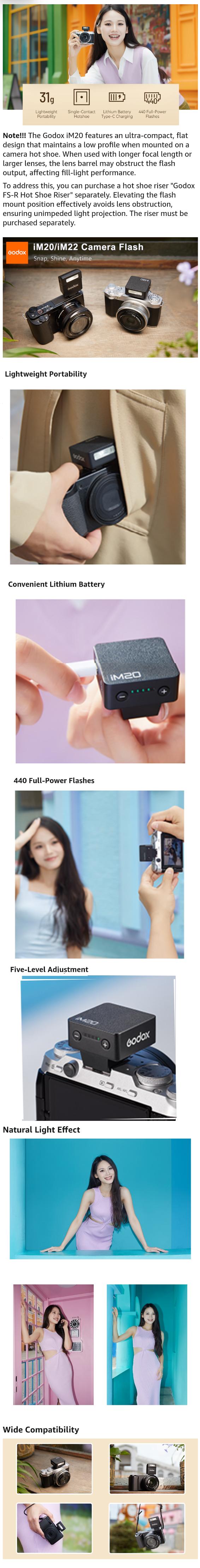 GODOX iM20 Mini Flash for Camera w/Built-in Battery, Conpact & Portable GN10/470 mAh USB-C Charging & Universal Hot Shoe Compatible with Sony zve10,zv1,a7iii/Ricoh gr3,gr3x/Fujifilm f1, NOT for ZV-1F GODOX iM20 Mini Flash for Camera w/Built-in Battery, Conpact & Portable GN10/470 mAh USB-C Charging & Universal Hot Shoe Compatible with Sony zve10,zv1,a7iii/Ricoh gr3,gr3x/Fujifilm f1, NOT for ZV-1F