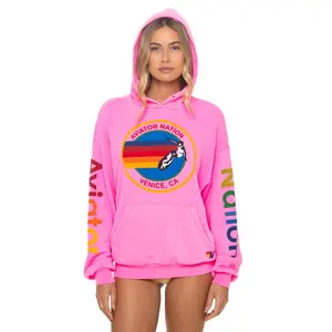AVIATOR NATION  RELAXED PULLOVER HOODIE - NEON PINK