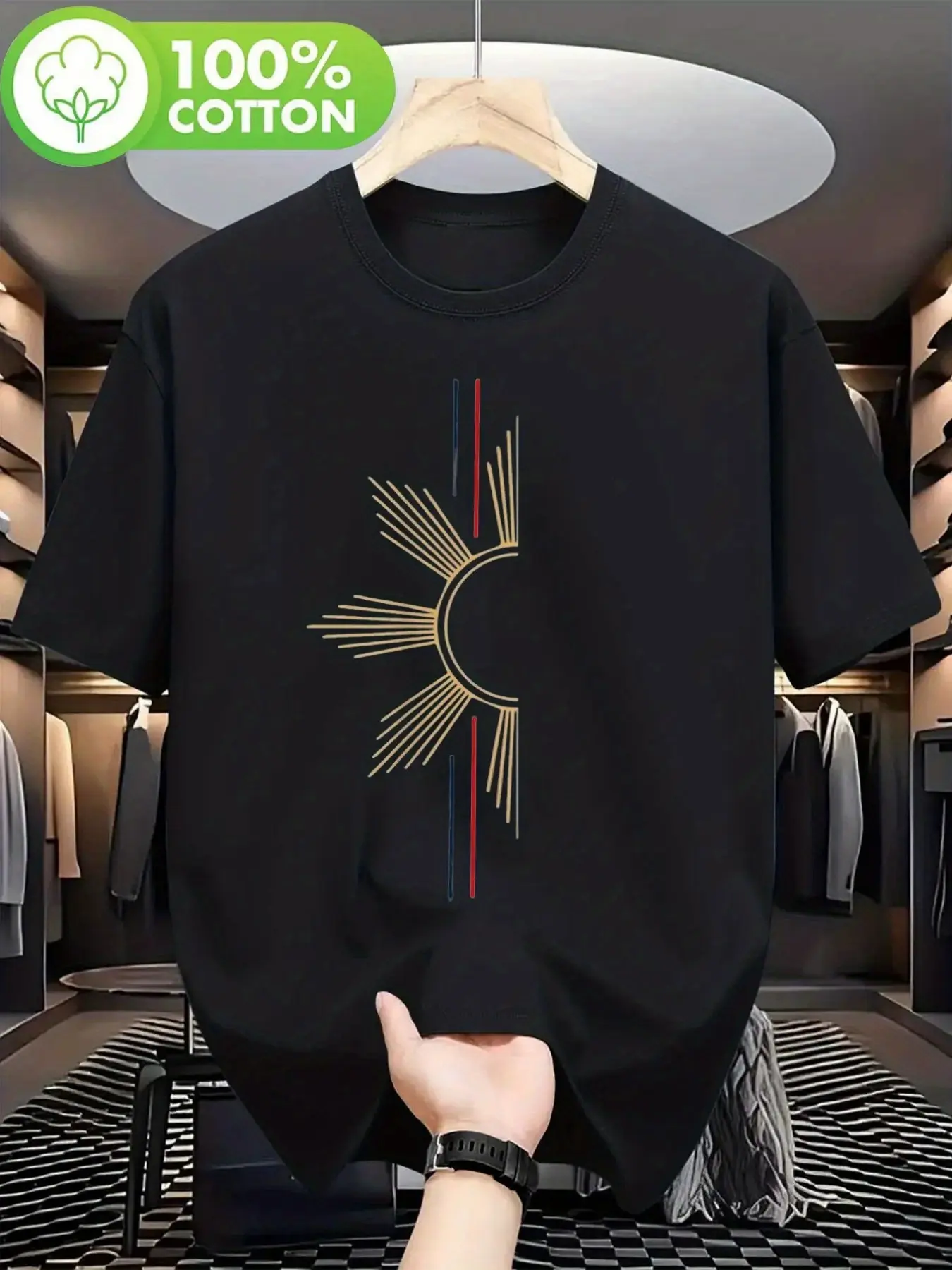 Allseason Men's & (same style for) unisex Philippine Flag T-Shirt - Heavyweight 180gsm Retro Sun Ray & Stripes Design with Philippine Flag Star Round Neck Casual Shirt for Men & Women Machine Washable Black Top (Sizes S-XXL)
