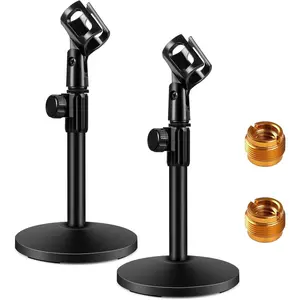 Desktop Microphone Stand, 2 Pack Upgraded Adjustable Table Mic Stand, with Mic Clip and 5/8" Male to 3/8" Female Screw, for Blue Yeti Snowball Spark & Other Microphone