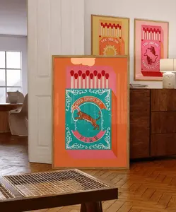 You Light My Fire Orange Matchbox Poster Retro Print Fire Poster Vintage Art Contemporary Art (No Framed)