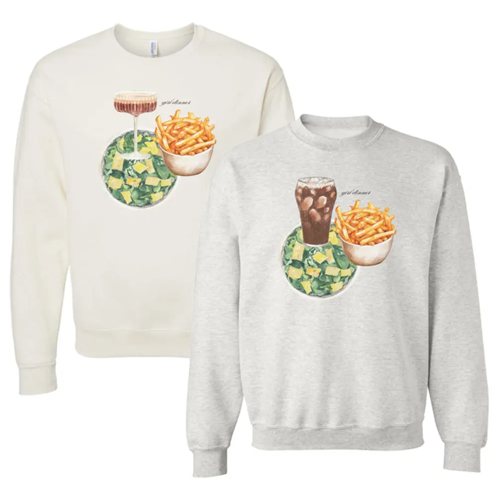 Casual Comfy Women's Sweatshirt with "Girl Dinner" Graphic Print, Long Sleeve Round Neck Pullover Top