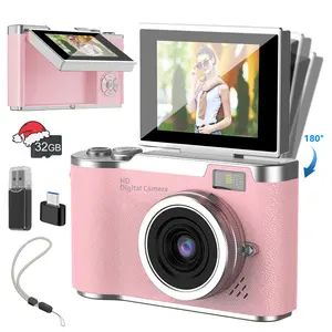 Portable Digital Cam, Student Camera, Pocket Camera, High Definition Camera, HD Camera, 180° Degree Flip Screen Camera For Students, EntryLevel Digital Camera With 32GB Memory Card, Video, Photography, Perfect For Back-To-School Season, Holiday Gift