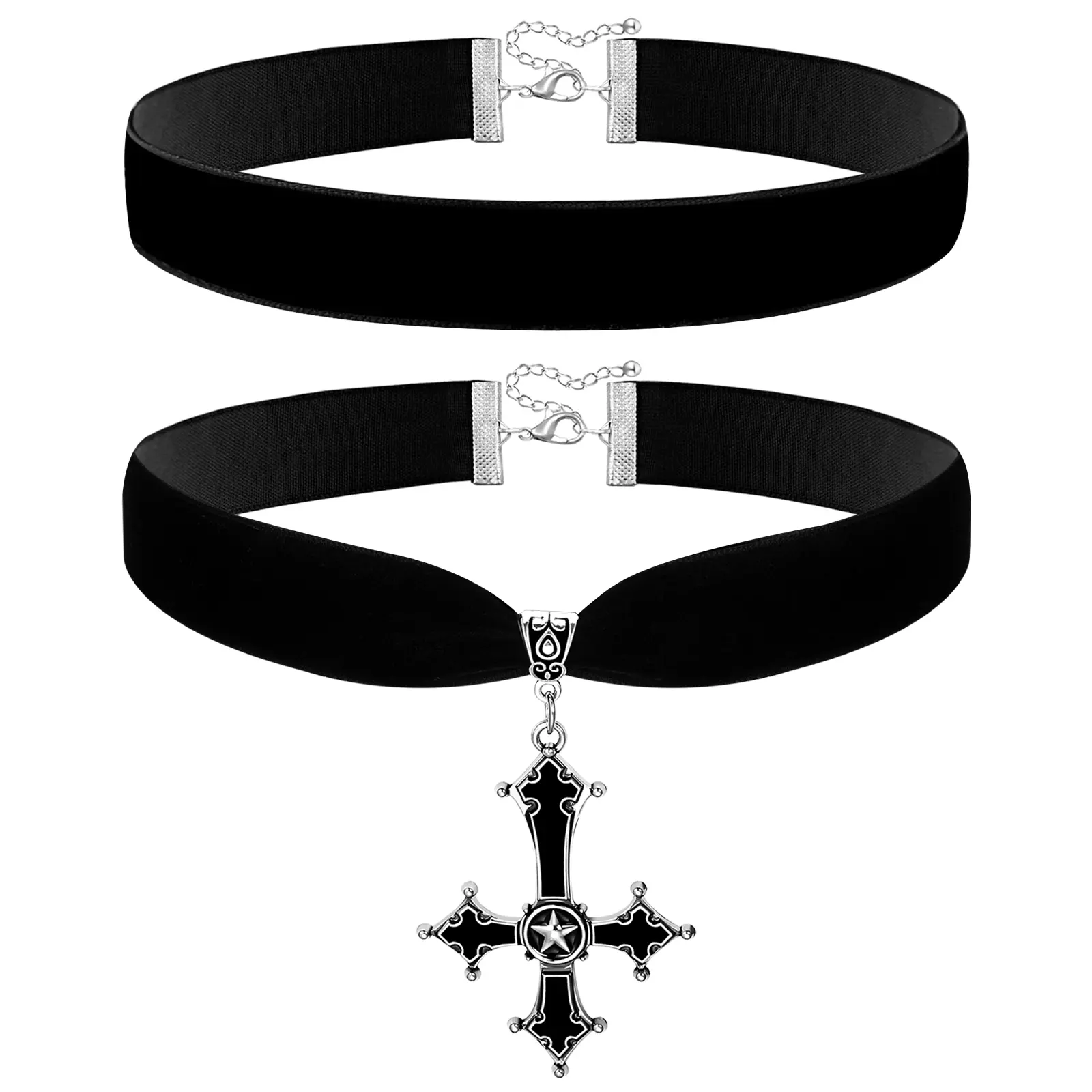 OIDEA Women's Vintage Gothic Cross Choker, Black Velvet Layered Necklace, Adjustable Boho Style Costume Jewelry for Party, Boho Style Necklace, Parties, Comfortable And Durable, Elegant, Casual, Daily