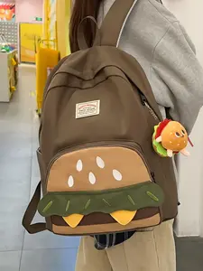 Cute Hamburger Design Backpack with Burger Charm, Large Capacity Fashionable Backpack for Women & Girls, Casual Commuting Backpack for Daily Used