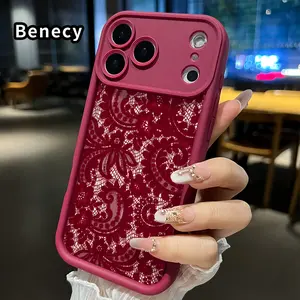 Phone Case for iPhone 17 Pro Max 16 Plus 15 14 13 12 11 Air E Burgundy lace elegance Anti-Scratch Shockproof Soft Silicone Protective Cover