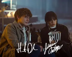 "Wednesday" Addams (Netflix) - Jenna Ortega (Wednesday Addams) & Hunter Doohan (Tyler Galpin) Reproduction (RP), Preprint, Preprinted (PP) Signed Autograph Autographed 8x10-inch Photo Photograph Print