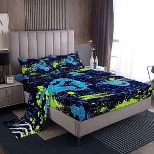 Feelyou Dirt Bike Decorative Bedding Set - Breathable Extreme Sports Racing Print Bed Linens, Deep-Pocket Fitted Sheet, Urban Decor for Boys, Promotes Perfect Sleep