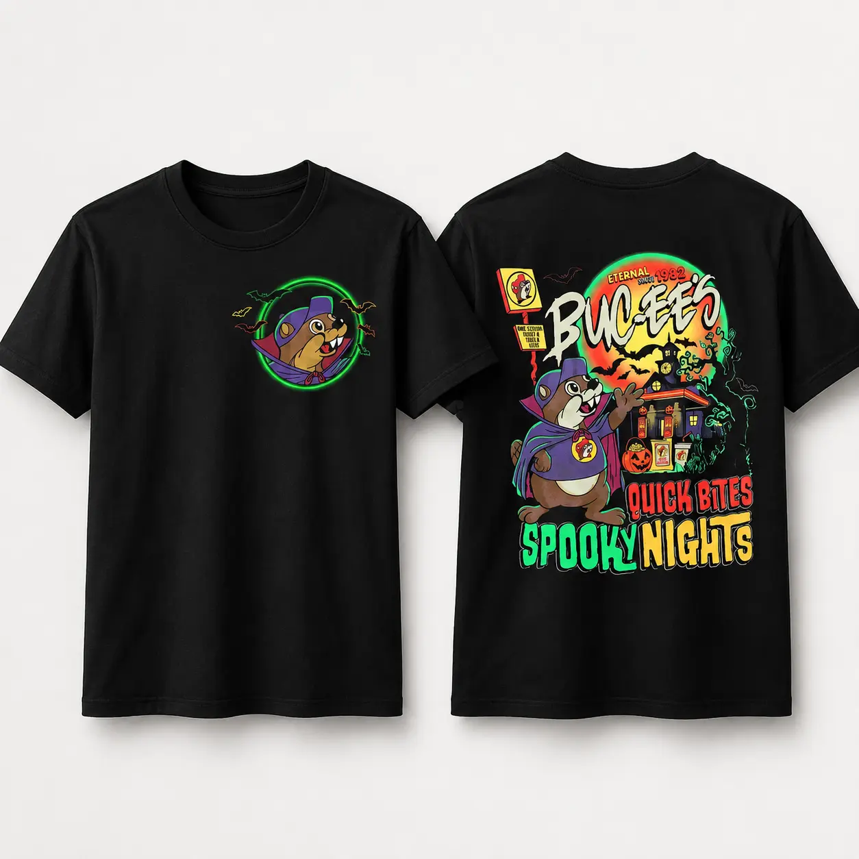 Buc-ee's Halloween 2026 Glow In The Dark T-Shirt – Quick Bites Spooky Nights Unisex Cotton Tee