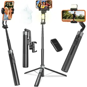 69" Auto   Tripod for /Android, Foldable 2-Axis Phone Gimbal Stabilizer, 360  Rotating, Portable, Extendable Selfie Stick with Light & Remote for Fitness, Travel Vlog