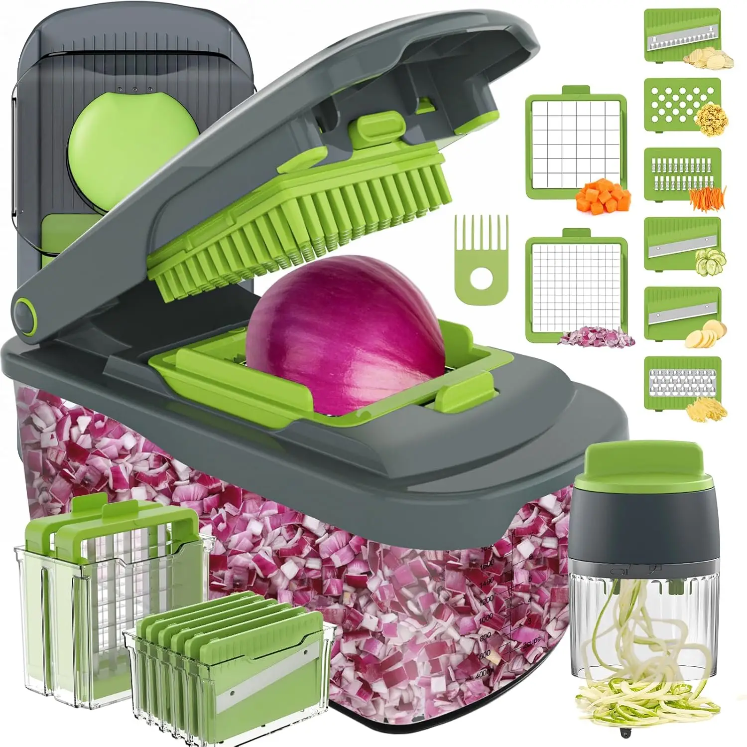 Ourokhome Vegetable Chopper & Slicer & Spiralizer with Container