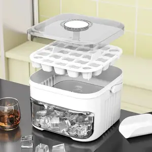 Asuwe Large 25/50 Production Tray - Heavy duty white plastic double-layer transparent refrigerator storage box with lid compatible design, suitable for frozen storage of ice cubes, cocktails, whiskey, and beverages