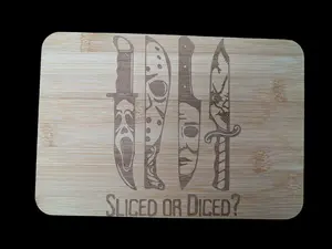 Sliced Or Diced Horror Movie Inspired Laser Engraved Mini Bamboo Cutting Board Charcuterie | Ghostface, Chuckie, Michael Myers, Jason | Halloween | Spooky Season | Witchy Gifts | Horror Movie Fan