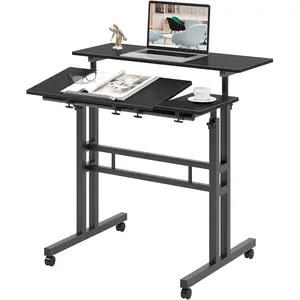 31.5 Inch Mobile Standing Desk, Adjustable Computer Table with Wheels, Portable Laptop Workstation for Home Office 80x60cm