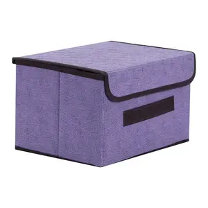 REGALWOVEN Collapsible Fabric Storage Bin Basket with Lid and Handle, Storage Cube for Shelves Closet Organizing Clothes Books 10.2*7.5*6.3in Purple