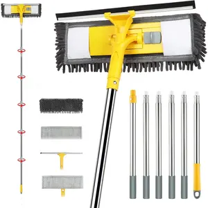 96" Long Handle Window Wall Cleaner Tool with Extension Pole,2 in 1 Large Window  with Cleaning Mop Tools Kit for Window/Wall/Baseboard/Floors Clean/Solar Panel Washer