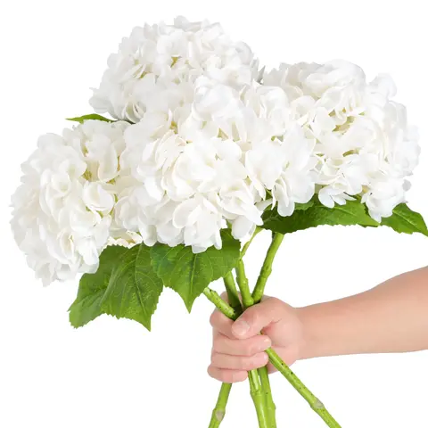 Real-Touch Latex Faux Hydrangea Artificial Flowers (21in) - Dainty, Fade-Resistant, Waterproof, Cleanable Decorative Fake Flowers for Home Decor, Table Arrangement, Anniversary Bouquet, 3/6Pcs