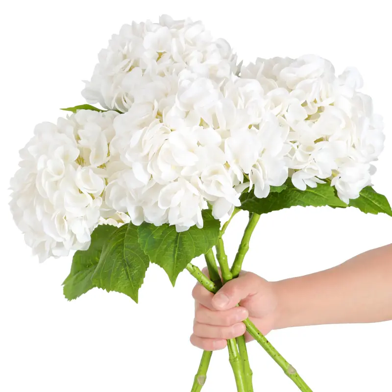 Real-Touch Latex Faux Hydrangea Artificial Flowers (21in) - Dainty, Fade-Resistant, Waterproof, Cleanable Decorative Fake Flowers for Home Decor, Table Arrangement, Anniversary Bouquet, 3/6Pcs